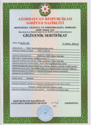 "İydə" Gigiyenik sertifikatı