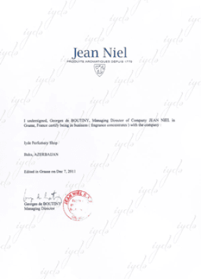 Jean Niel - Sertifikatı