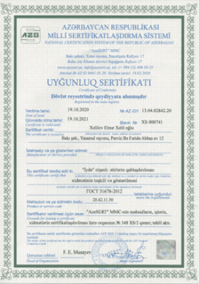 "İydə" Uyğunluq Sertifikatı